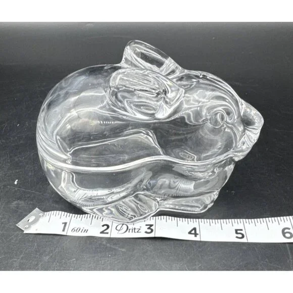 Crate & Barrel Clear Glass Covered Bunny Rabbit Candy Nuts Trinket Dish - Picture 9 of 10
